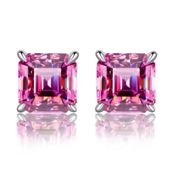 Pink Moissanite Earrings, Women's Earrings, Jewelry, Women's Studs, Gift Idea - Picture 1 of 1